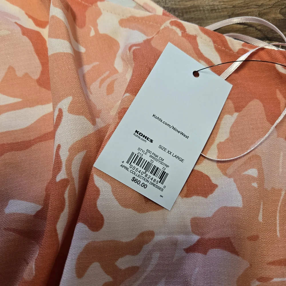 New With Tags!! Nine West Orange Patterned Midi Dress XXL - Picture 3 of 7